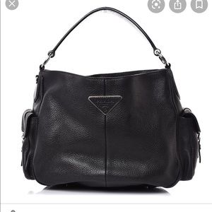 PRADA vitello daino side pocket tote black